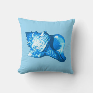 Conch shell sketch - cobalt and sky blue throw pillow