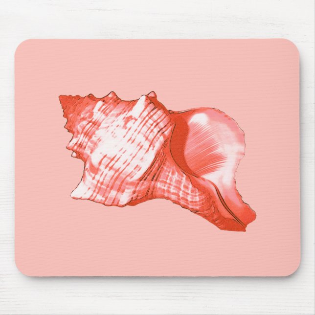 Conch shell sketch - coral, shell pink and white mouse pad (Front)