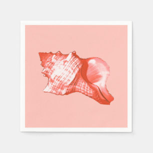 Conch shell sketch - coral, shell pink and white napkin