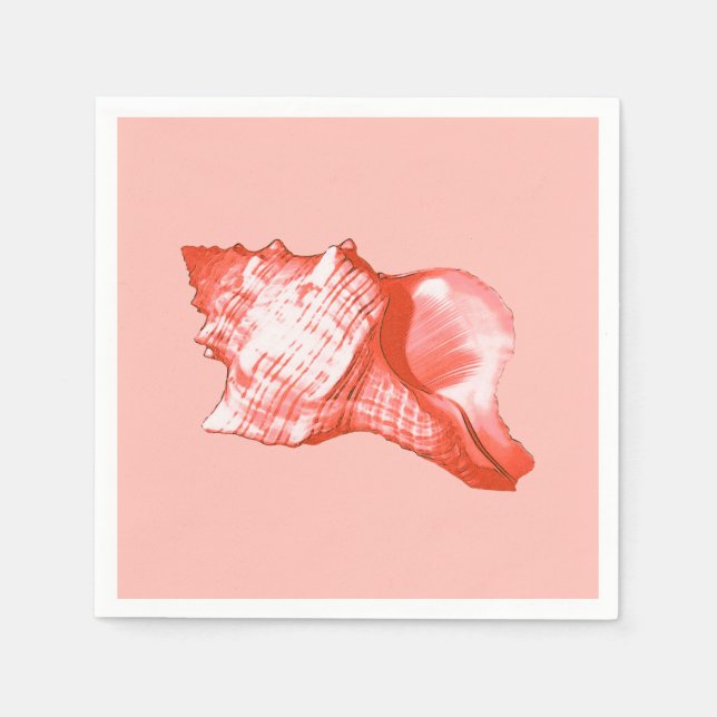 Conch shell sketch - coral, shell pink and white napkin (Front)