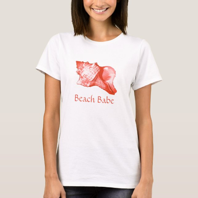 Conch shell sketch - coral, shell pink and white T-Shirt (Front)