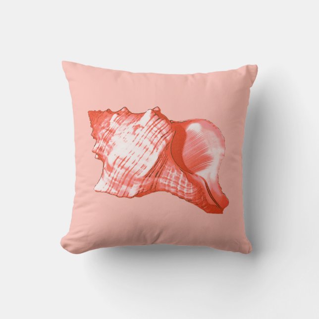 Conch shell sketch - coral, shell pink and white throw pillow (Front)