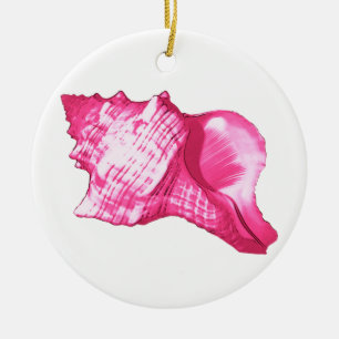 Conch shell sketch - fuchsia pink and white ceramic ornament