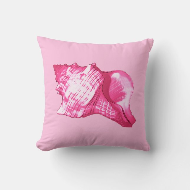 Conch shell sketch - fuchsia pink and white throw pillow (Front)