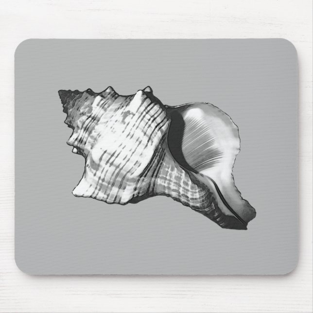 Conch shell sketch - shades of grey and white mouse pad (Front)