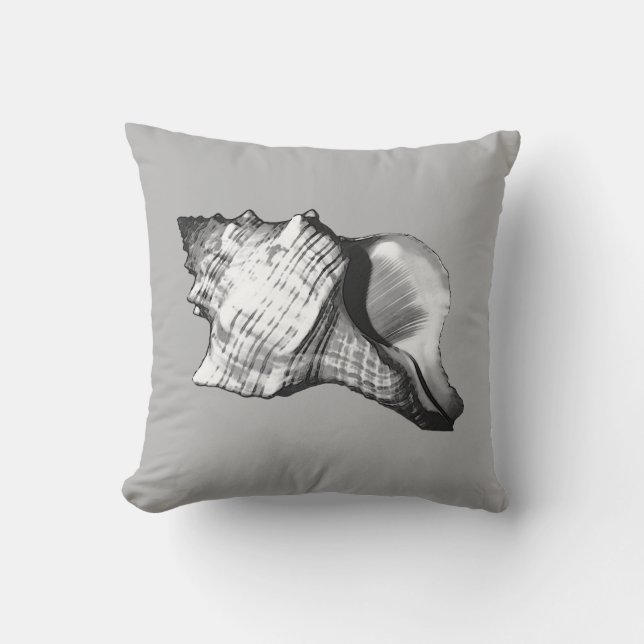 Conch shell sketch - shades of grey and white throw pillow (Front)