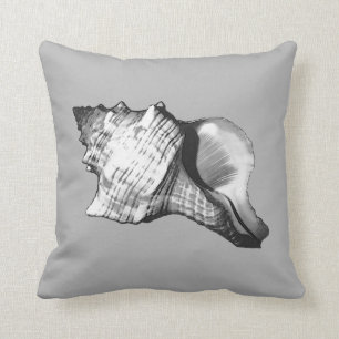 Conch shell sketch - shades of grey and white throw pillow