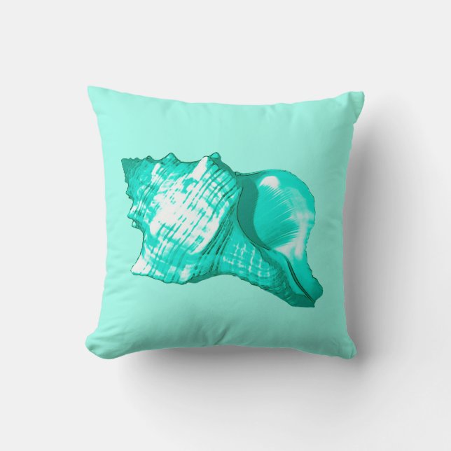 Conch shell sketch - turquoise, white and aqua throw pillow (Front)