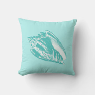 Conch Shell - soft aqua and white Throw Pillow