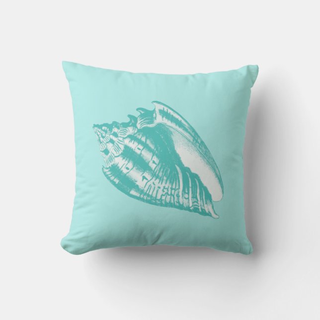 Conch Shell - soft aqua and white Throw Pillow (Front)