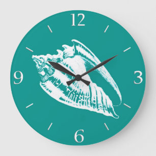 Conch Shell - turquoise and white Large Clock