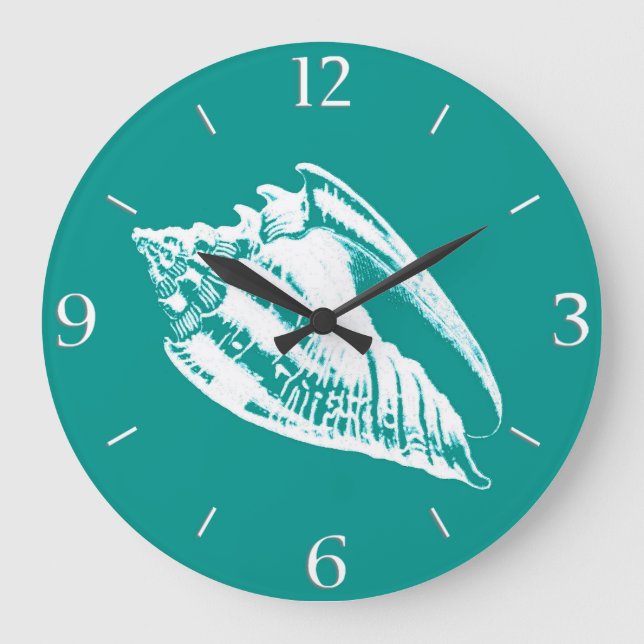 Conch Shell - turquoise and white Large Clock (Front)