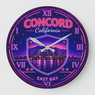 Concord California East Bay Skyline Neon Large Clock