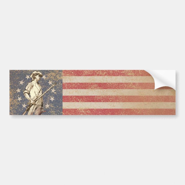 Concord Minuteman with First Americam Flag Bumper Sticker (Front)