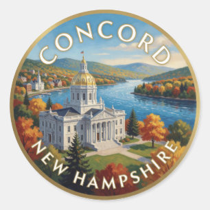 Concord New Hampshire Golden Dome Travel Art Classic Round Sticker