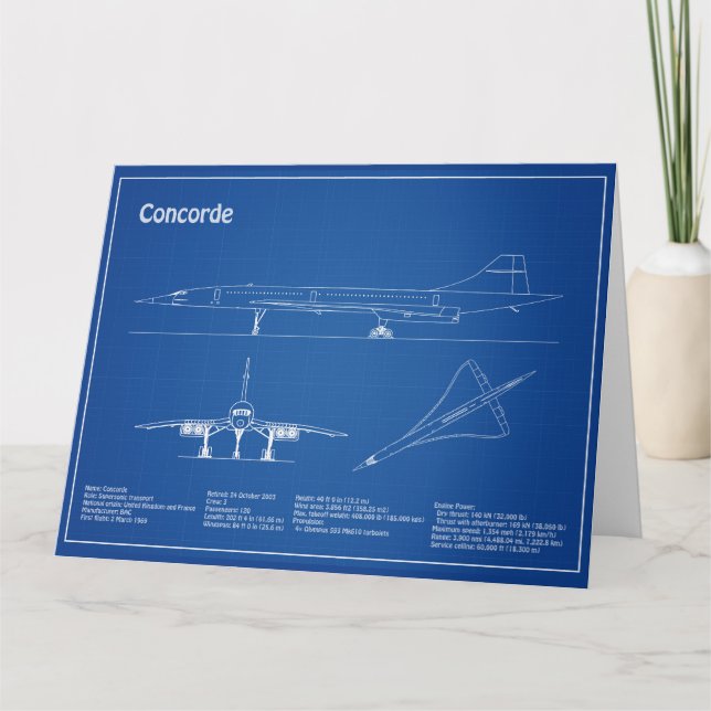 Concorde - Airplane Blueprint Drawing Plans AD Thank You Card (Front)