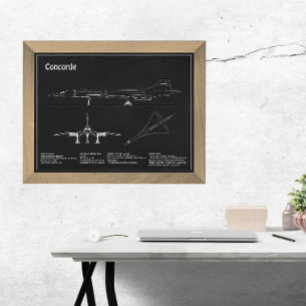 Concorde - Airplane Blueprint Drawing Plans PD Photo Print
