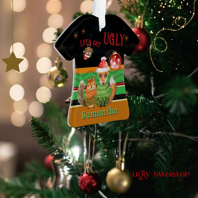 Concours de sucrerie de Noël moche FOX OWL Ornemen (Ugly Christmas Sweater Contest FOX OWL Ornament)