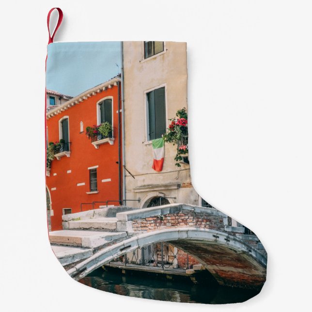 CONCRETE BRIDGE BESIDE WHITE BUILDING SMALL CHRISTMAS STOCKING (Front)