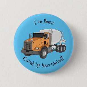 Concrete cement mixing truck cartoon illustration 2 inch round button