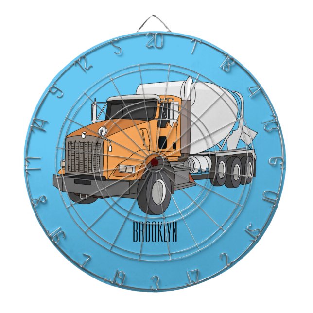 Concrete cement mixing truck cartoon illustration  dartboard (Front)