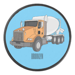 Concrete cement mixing truck cartoon illustration hockey puck