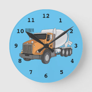Concrete cement mixing truck cartoon illustration round clock