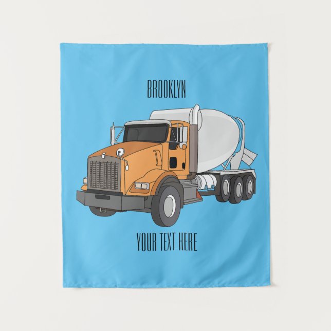 Concrete cement mixing truck cartoon illustration tapestry (Front)