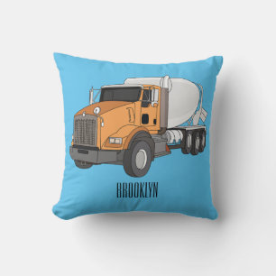 Concrete cement mixing truck cartoon illustration throw pillow