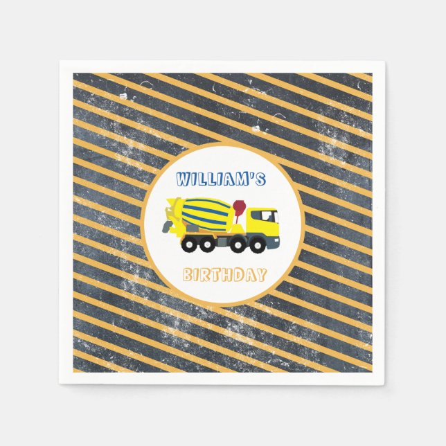 Concrete Cement Truck Construction Trucks Birthday Napkin (Front)