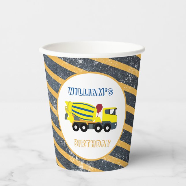 Concrete Cement Truck Construction Trucks Birthday Paper Cups (Front)