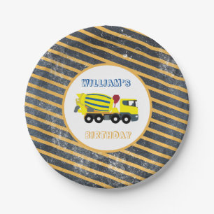 Concrete Cement Truck Construction Trucks Birthday Paper Plate