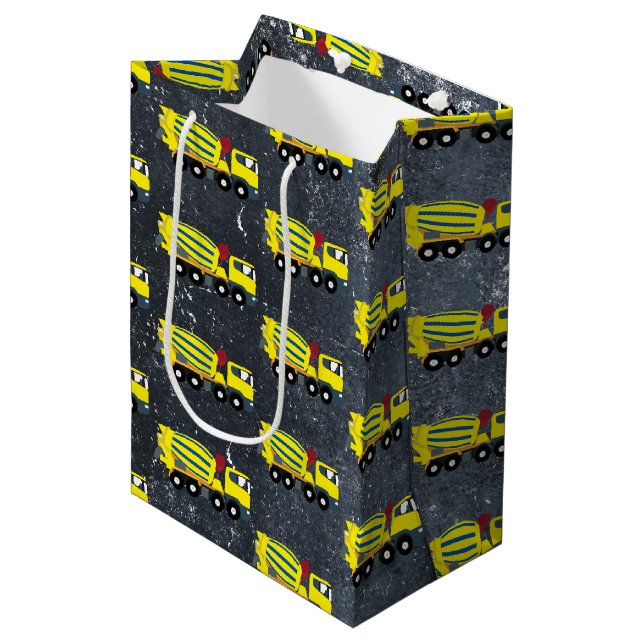 Concrete Cement Truck Construction Trucks Medium Gift Bag (Front Angled)