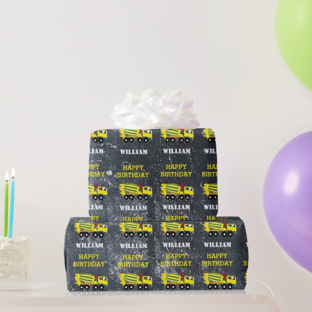 Concrete Cement Truck Construction Trucks & Name  Wrapping Paper (Party Gifts)