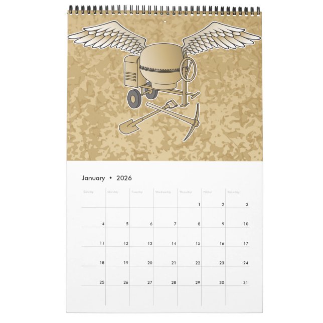 Concrete mixer beige calendar (Jan 2026)