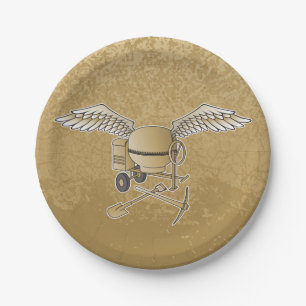Concrete mixer beige paper plate