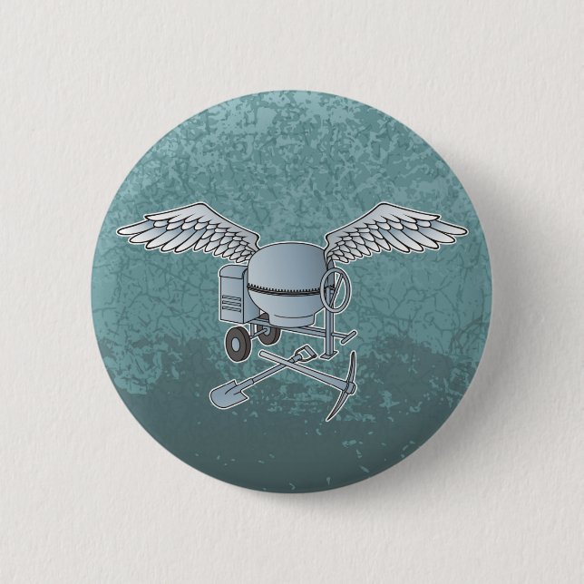 Concrete mixer blue-grey 2 inch round button (Front)