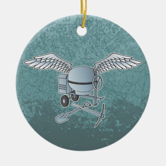Concrete mixer blue-grey ceramic ornament (Front)