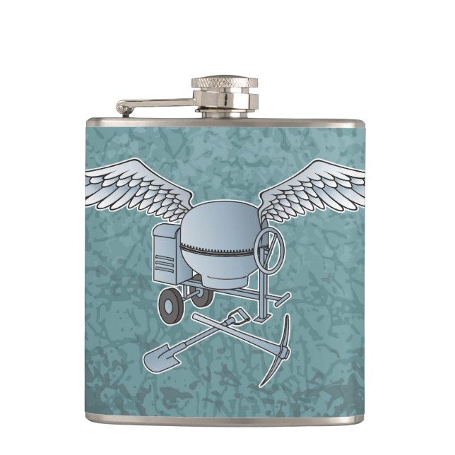 Concrete mixer blue-grey hip flask (Front)