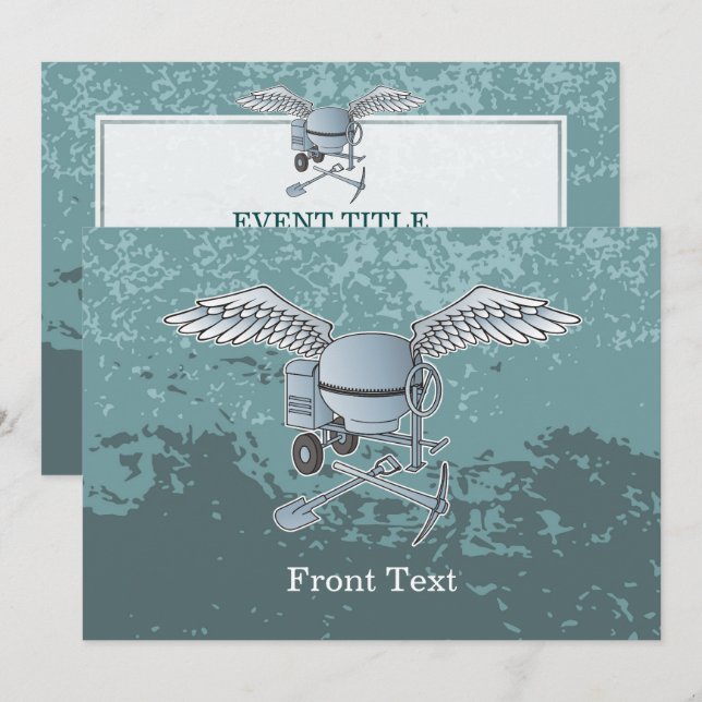 Concrete mixer blue-grey invitation (Front/Back)
