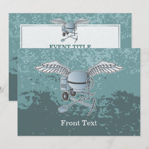 Concrete mixer blue-grey invitation
