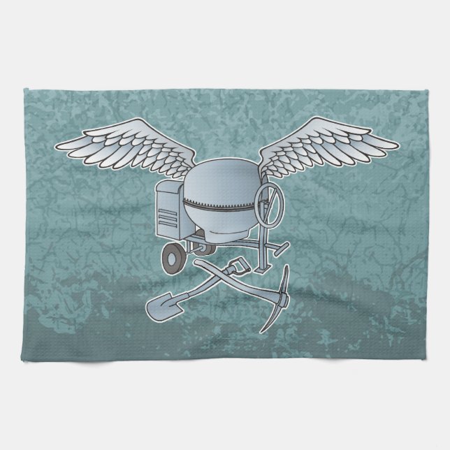 Concrete mixer blue-grey kitchen towel (Horizontal)