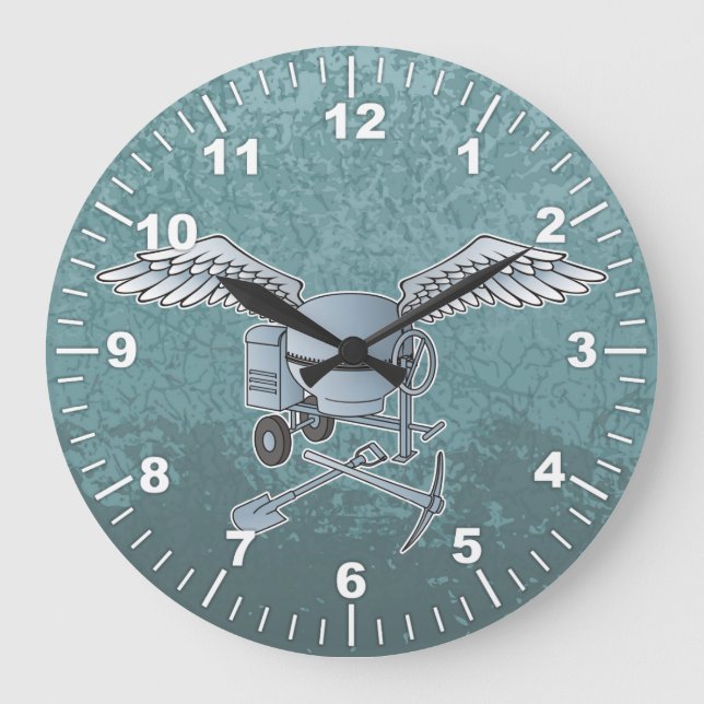 Concrete mixer blue-grey large clock (Front)