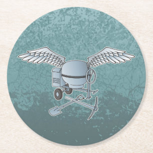 Concrete mixer blue-grey round paper coaster