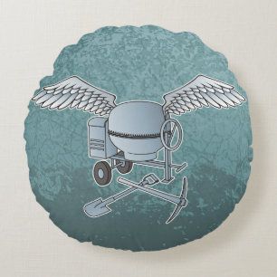 Concrete mixer blue-grey round pillow