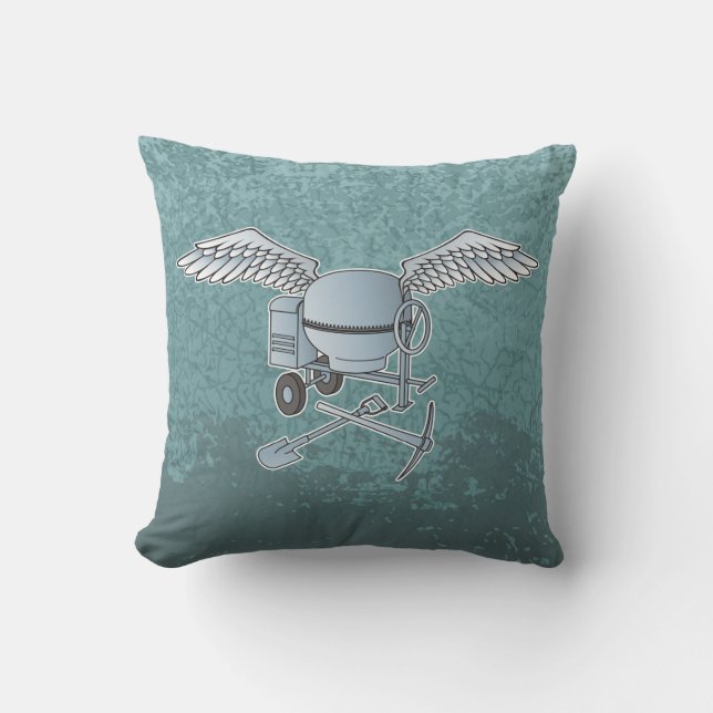 Concrete mixer blue-grey throw pillow (Front)
