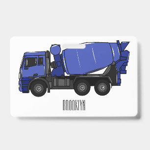 Concrete mixing transport truck cartoon badge