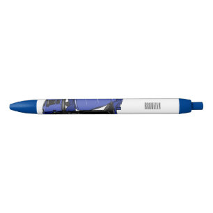 Concrete mixing transport truck cartoon black ink pen