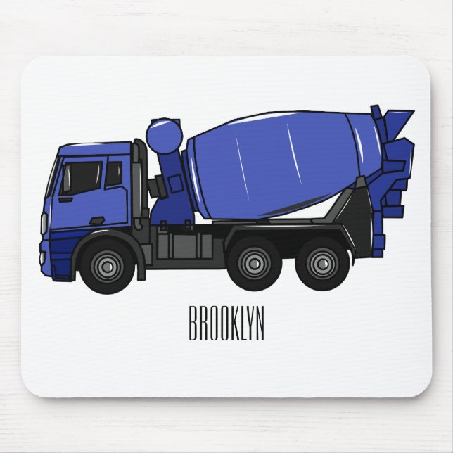 Concrete mixing transport truck cartoon mouse pad (Front)