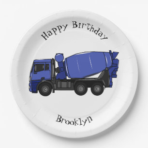 Concrete mixing transport truck cartoon paper plate